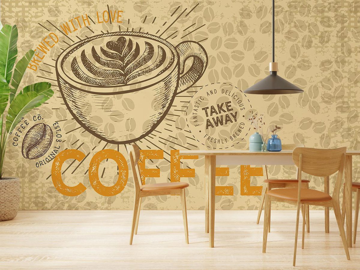 کاغذ دیواری کافی شاپ طرح لیوان قهوه W12016900