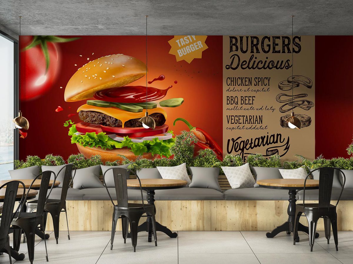 پوستر کاغذ دیواری فست فود همبرگر W12018400