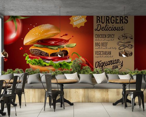 پوستر کاغذ دیواری فست فود همبرگر W12018400
