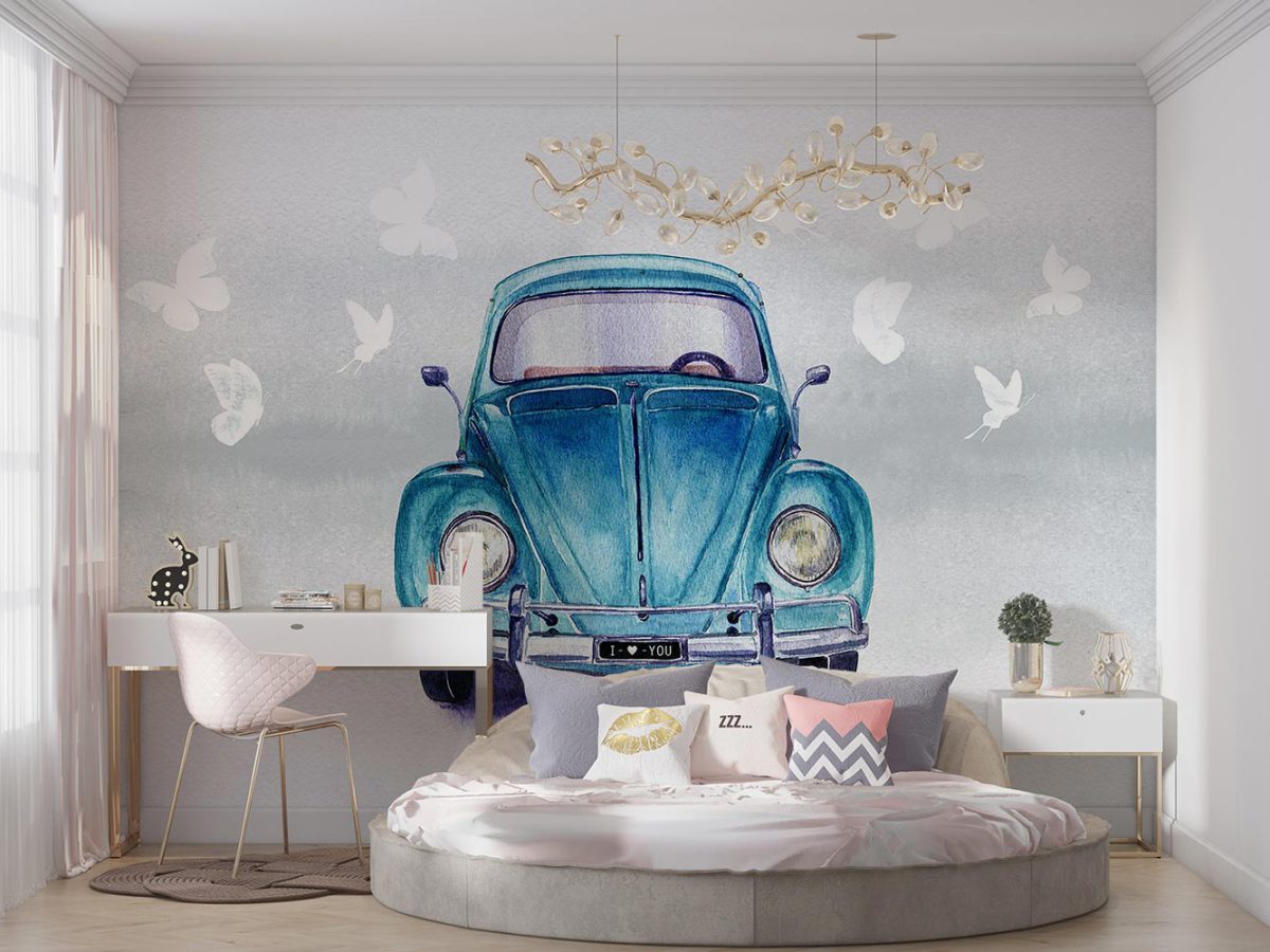 پوستر دیواری دخترانه طرح ماشین و پروانه W12019810