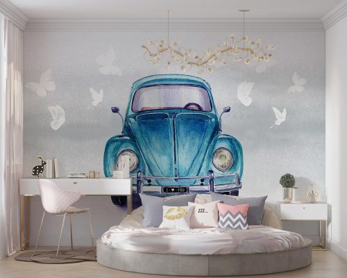 پوستر دیواری دخترانه طرح ماشین و پروانه W12019810