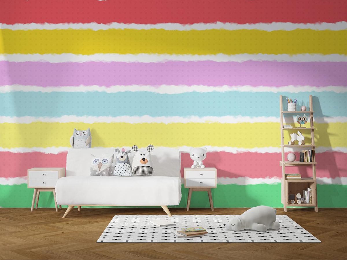 پوستر دیواری اتاق کودک راه راه افقی رنگی رنگی W12021400