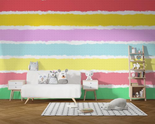 پوستر دیواری اتاق کودک راه راه افقی رنگی رنگی W12021400