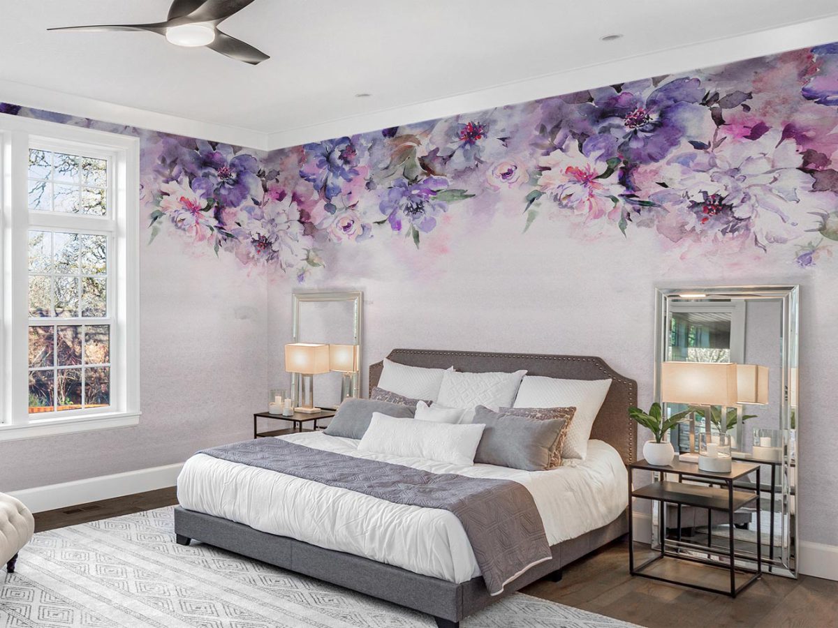 پوستر دیواری گل آبرنگی بنفش W12021600 اتاق خواب