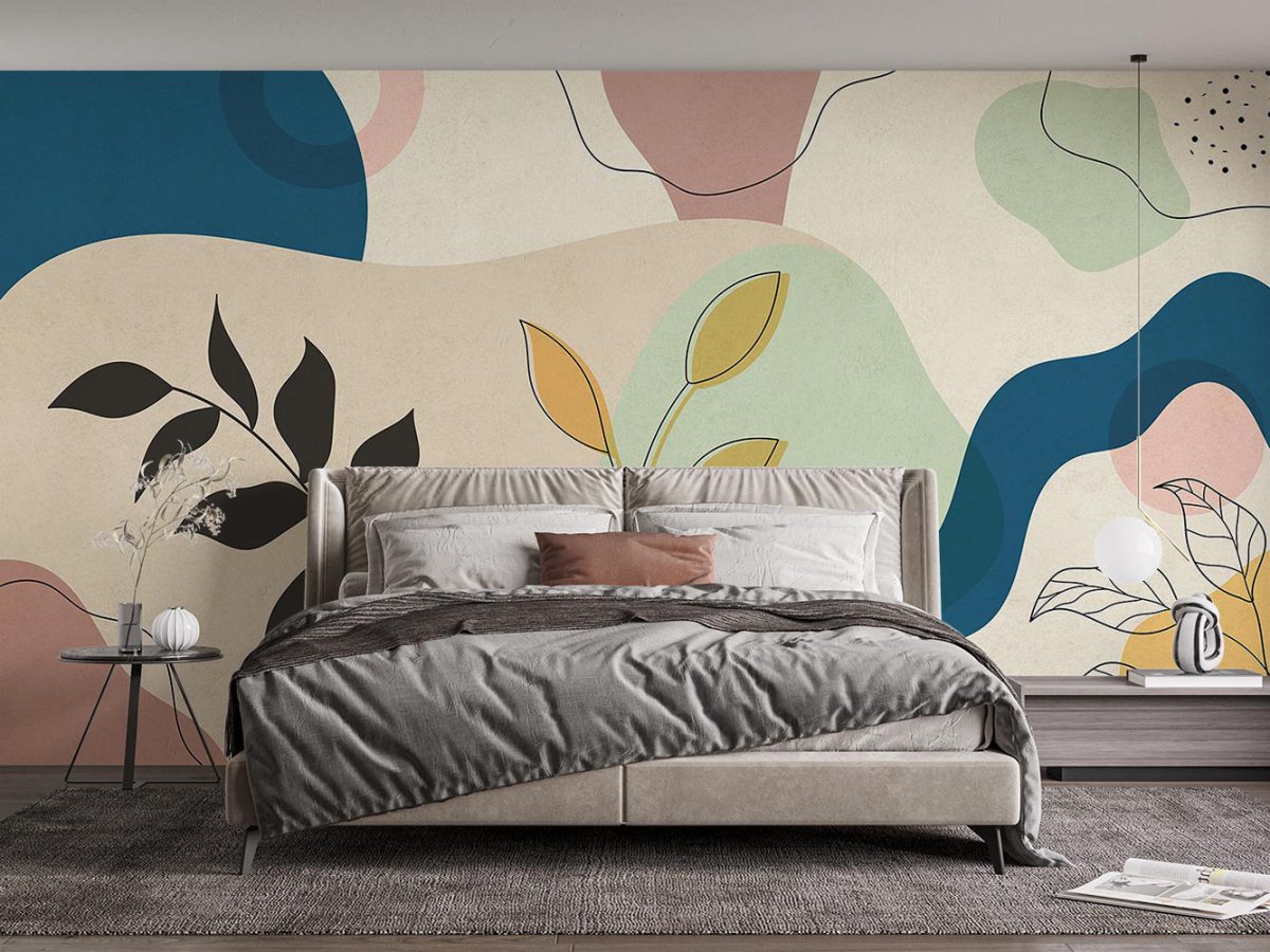 پوستر دیواری طرح برگ شاخه ای W12110400 مخصوص اتاق خواب