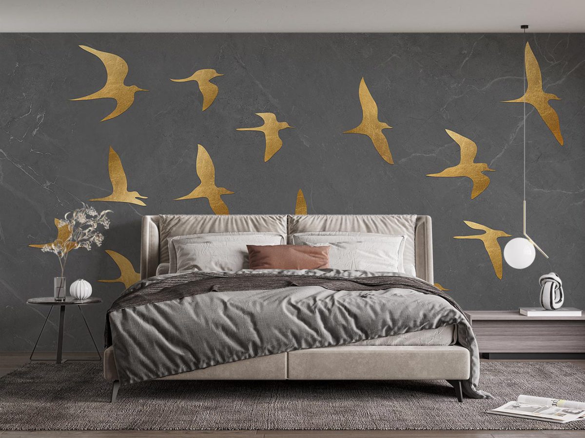 پوستر دیواری پرنده لاکچری طلایی W12111200 اتاق خواب
