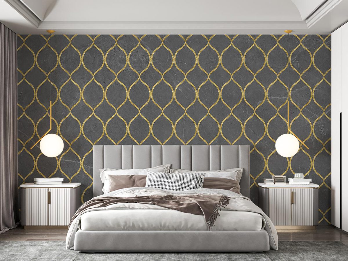 کاغذ دیواری لاکچری هندسی طلایی W12112140 اتاق خواب مستر