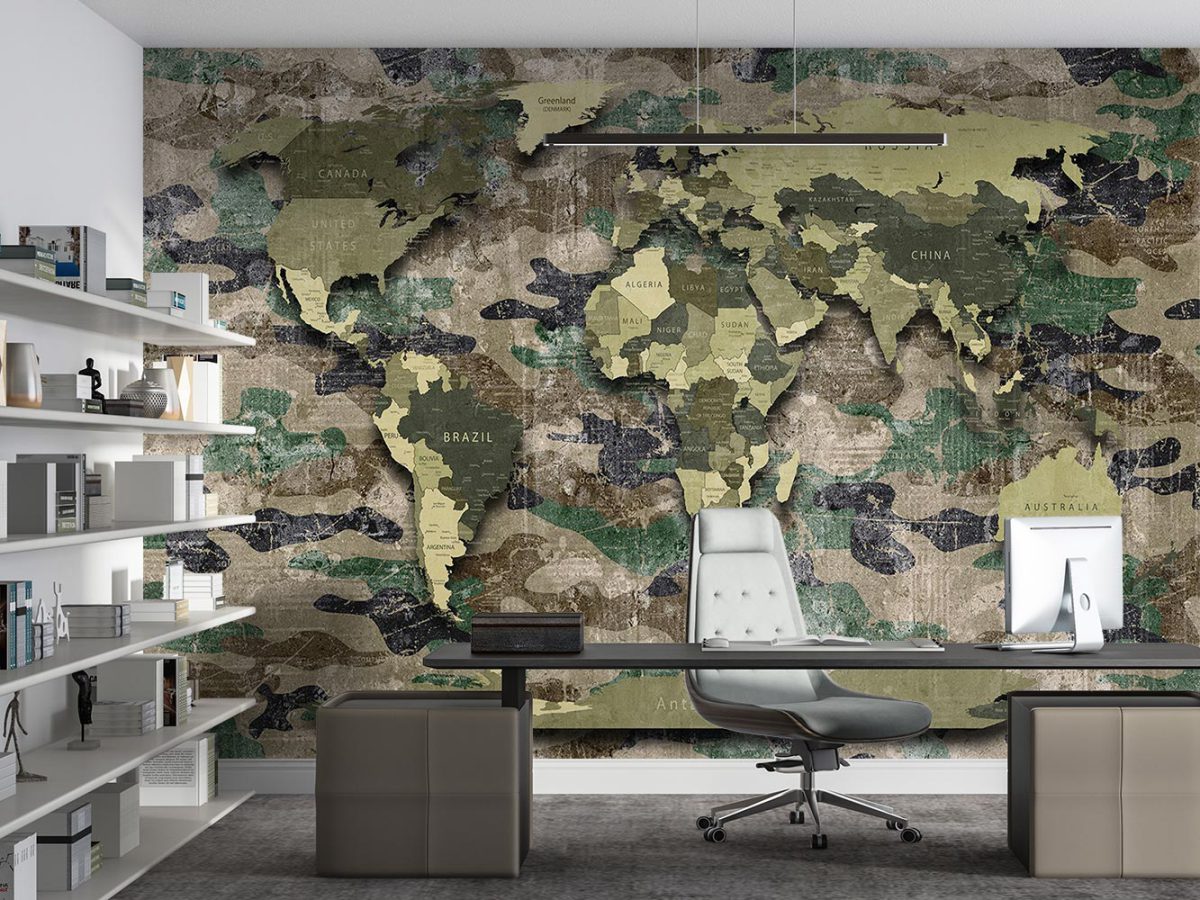 کاغذ دیواری نقشه جهان ارتشی w11010400 اداری دفتر کار