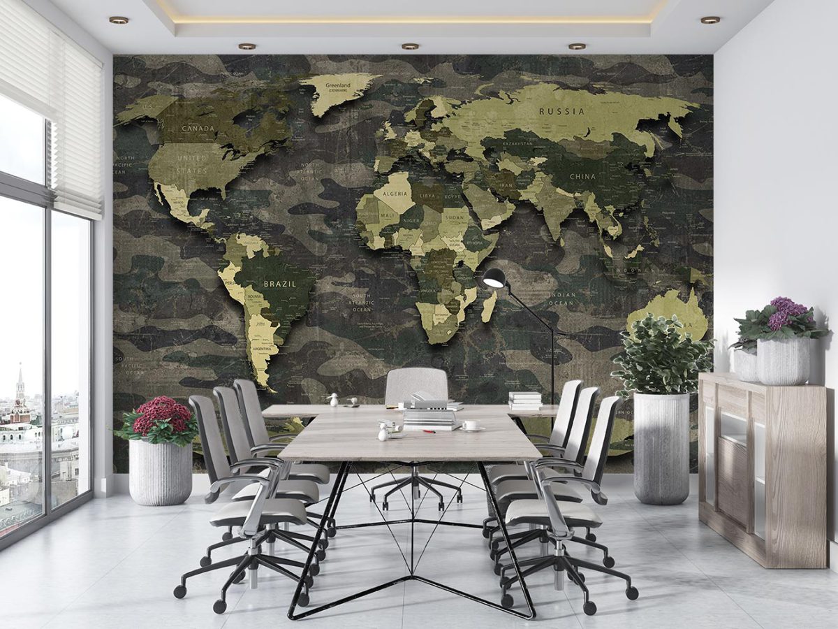 کاغذ دیواری طرح نقشه جهان ارتشی w11010410 اداری دفتر کار