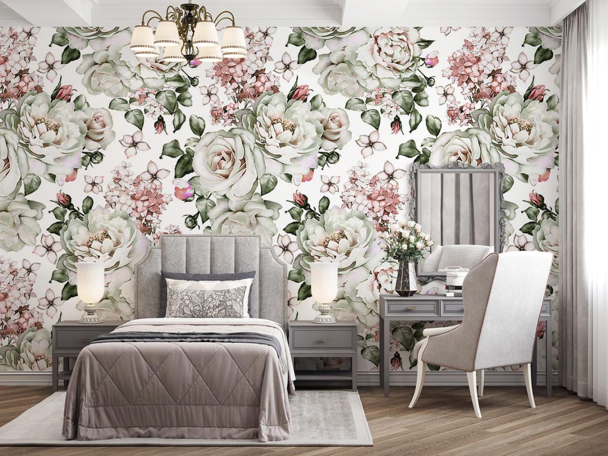 کاغذ دیواری طرح گل رز w11011220 اتاق خواب دخترانه