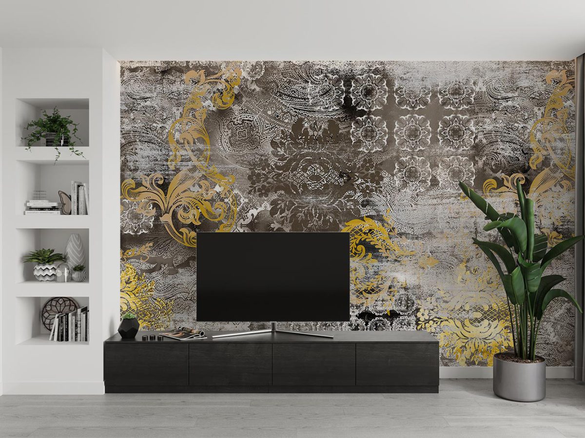 کاغذ دیواری طرح پتینه سنتی w11013400 پشت تلویزیون