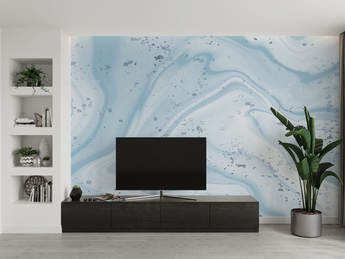 کاغذ دیواری مدل ساده هنری آبی w11014210 پشت تلویزیون