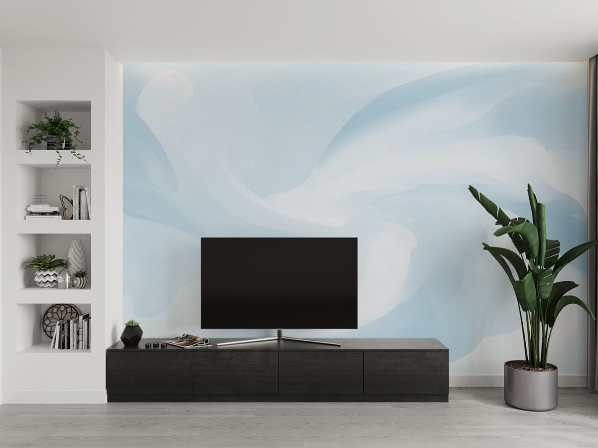 کاغذ دیواری ساده آبی آبرنگی w11017220 پشت تلویزیون