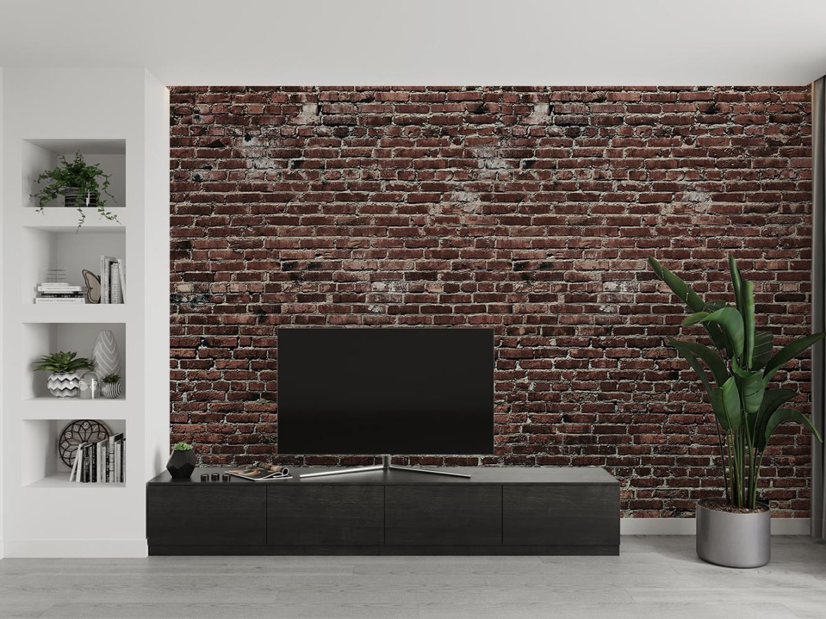 کاغذ دیواری قهوه ای طرح آجری w11021200 پشت تلویزیون