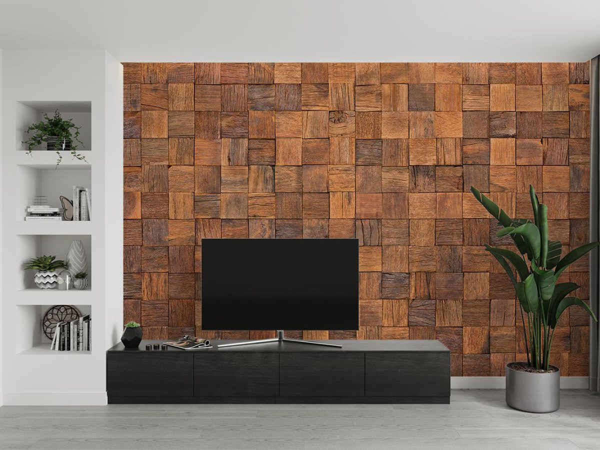 کاغذ دیواری طرح چوب مربعی w11023300 پشت تلویزیون
