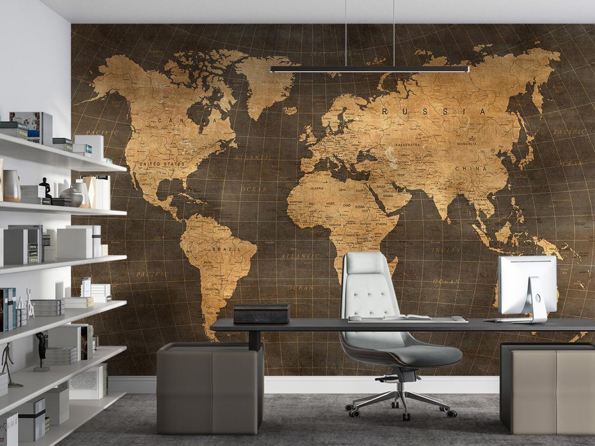 کاغذ دیواری نقشه جهان کلاسیک w11023700 اداری دفتر کار