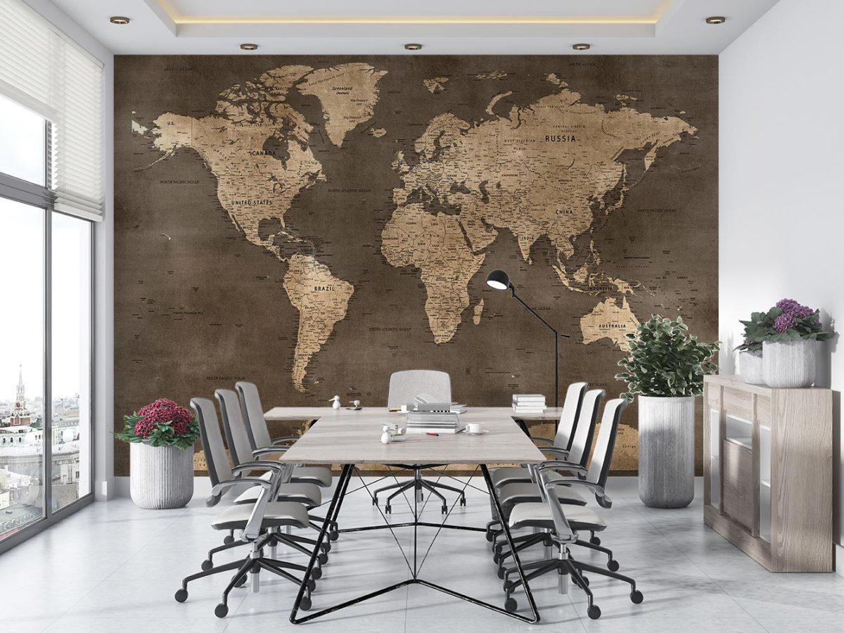 کاغذ دیواری نقشه جهان لاکچری w11024200 اداری دفتر کار
