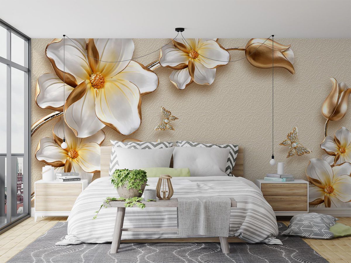 پوستر دیواری سه بعدی طرح گل برجسته W13010200 برای اتاق خواب
