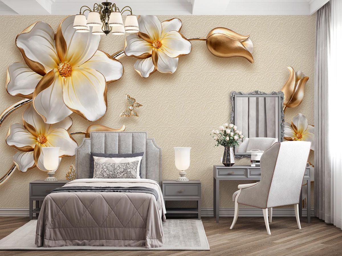 پوستر دیواری سه بعدی طرح گل برجسته W13010200 برای اتاق نوجوان دختر