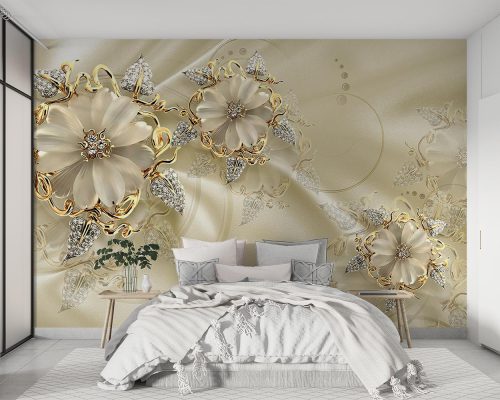 پوستر دیواری سه بعدی طرح گلدار برجسته طلایی W13010400