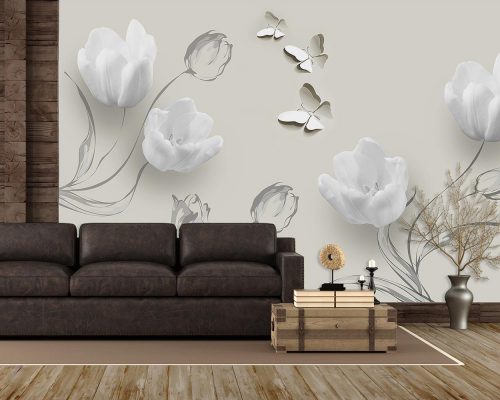 پوستر دیواری سه بعدی گل پروانه W13010700