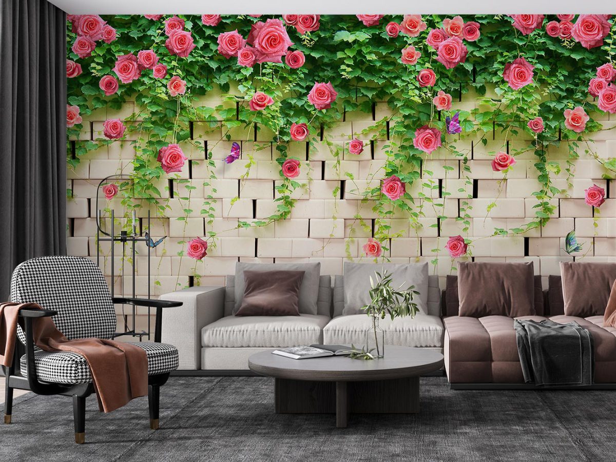 پوستر دیواری گل رز و آجر W13010900 پذیرایی