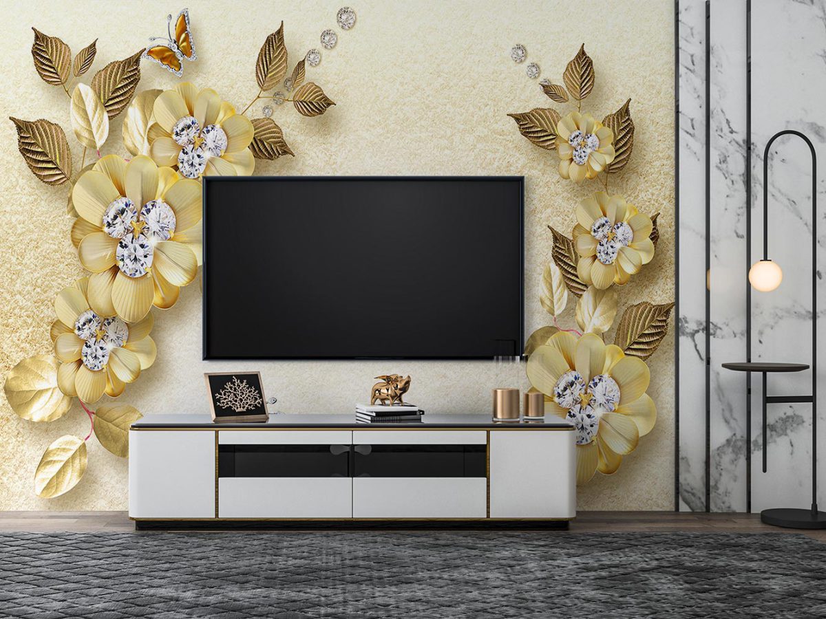 پوستر کاغذ دیواری گل سه بعدی فانتزی W13011700 پشت تلویزیون