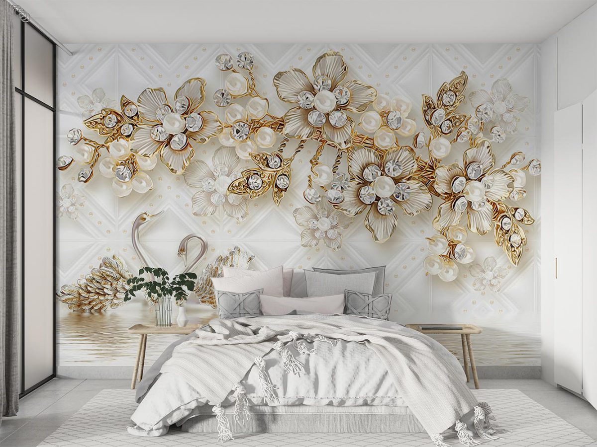 پوستر دیواری سه بعدی گل طلایی W13012100