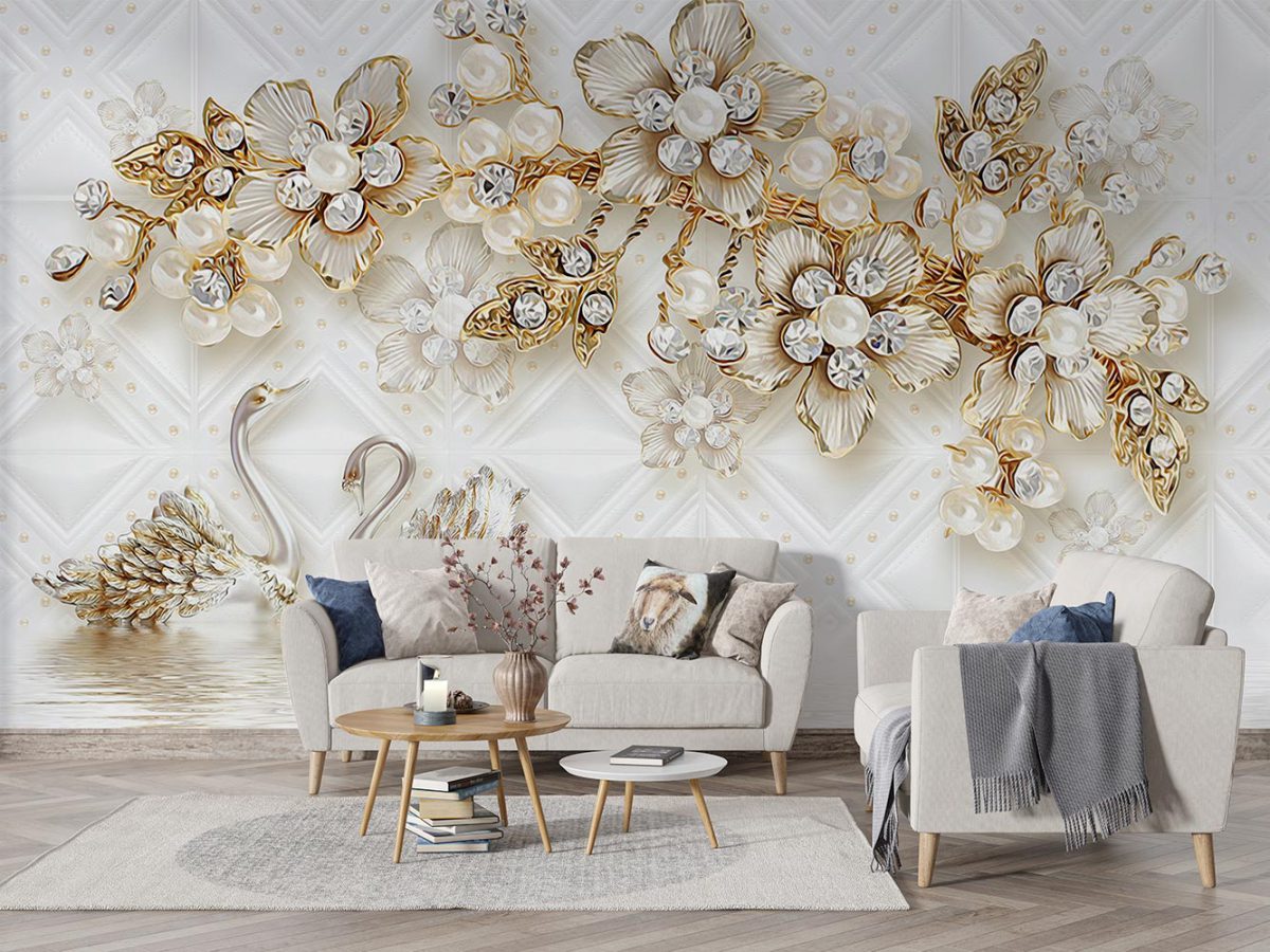 پوستر دیواری سه بعدی گل طلایی W13012100 پذیرایی