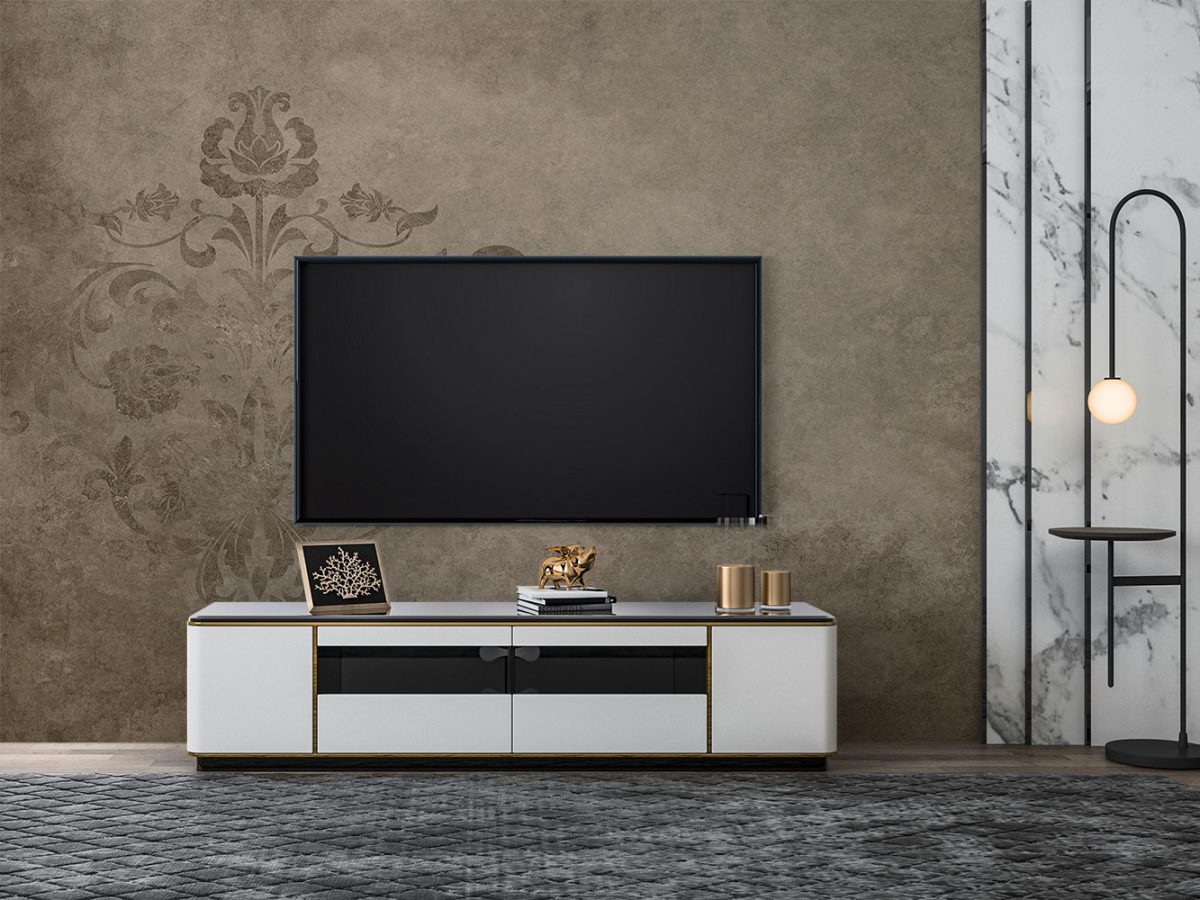 کاغذ دیواری مدل داماسک قهوه ای W10070240 پشت تلویزیون