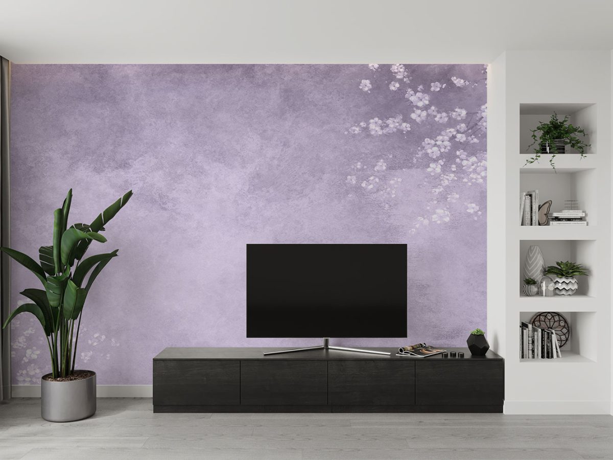 کاغذ دیواری طرح گل شکوفه W10070320 پشت تی وی