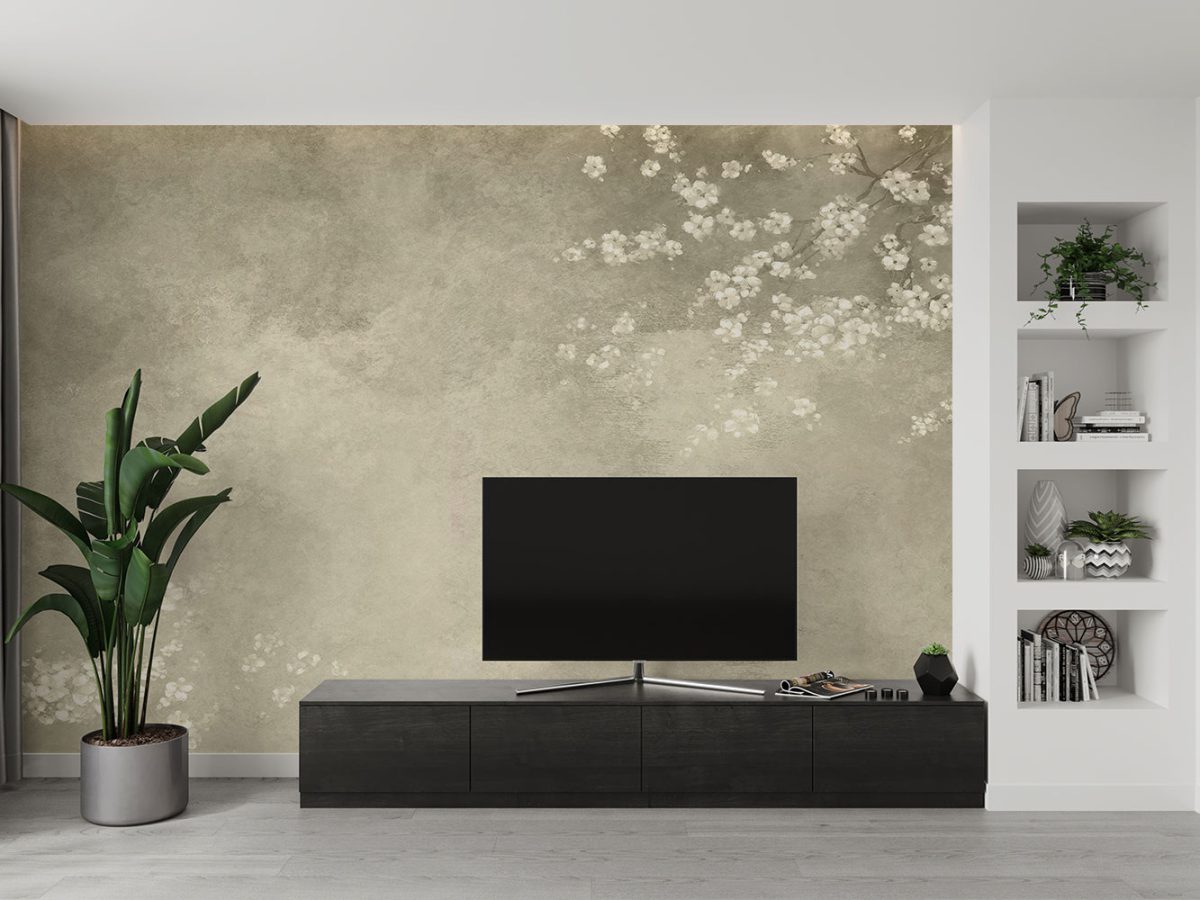 کاغذ دیواری طرح گل سنتی W10070340 پشت تلویزیون