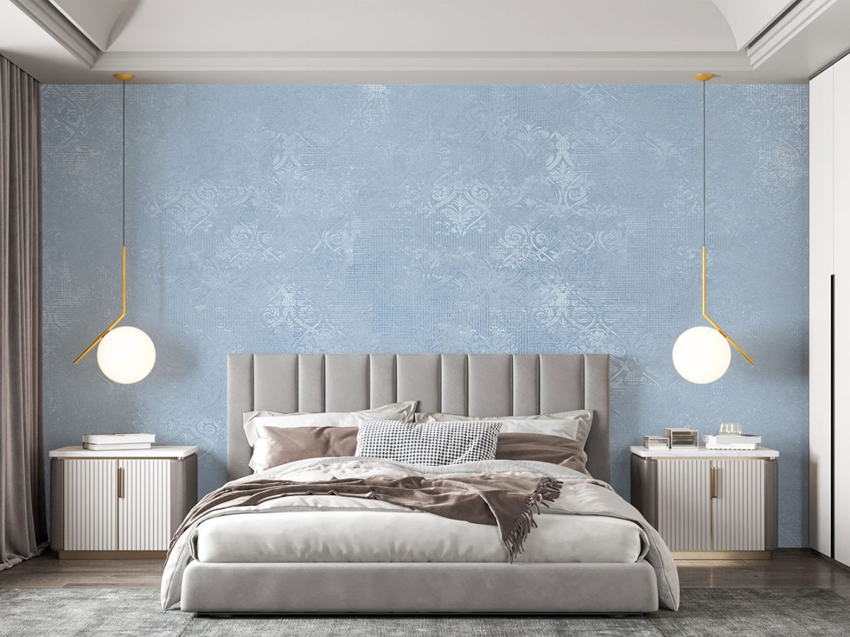 کاغذ دیواری لوکس پتینه آبی W10070520 برای اتاق خواب
