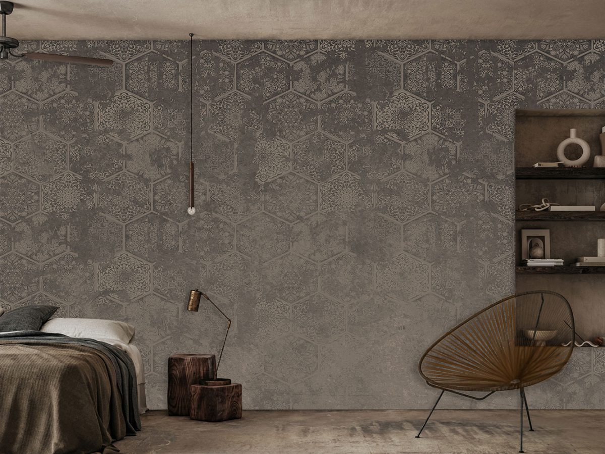 کاغذ دیواری طرح پتینه داماسک قهوه ای W10070820 اتاق خواب