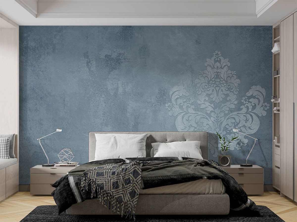 کاغذ دیواری داماسک مدل تک گل آبی W10071010 اتاق خواب