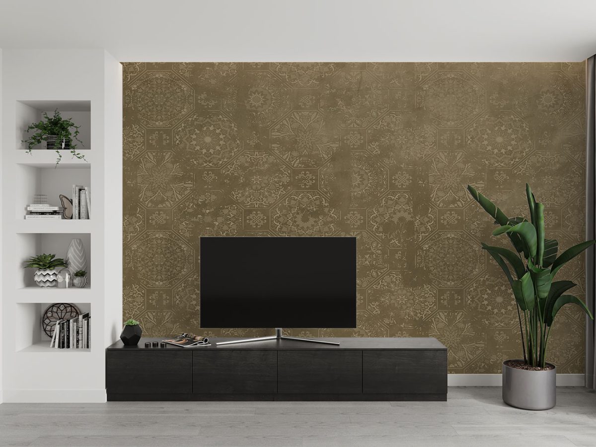 کاغذ دیواری پتینه داماسک قهوه ای W10071100 پشت تلویزیون