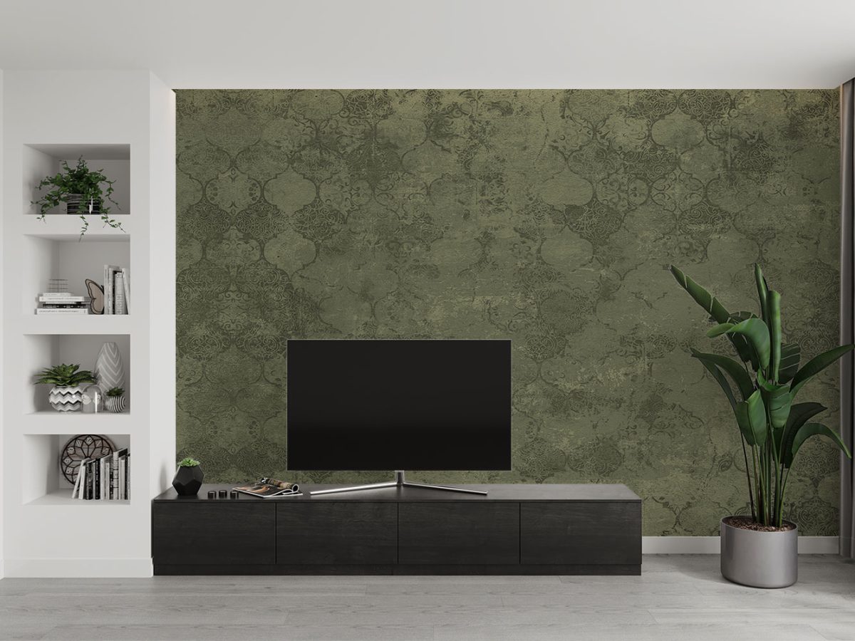 کاغذ دیواری مدل پتینه ای سبز W10071430 برای پشت تلویزیون