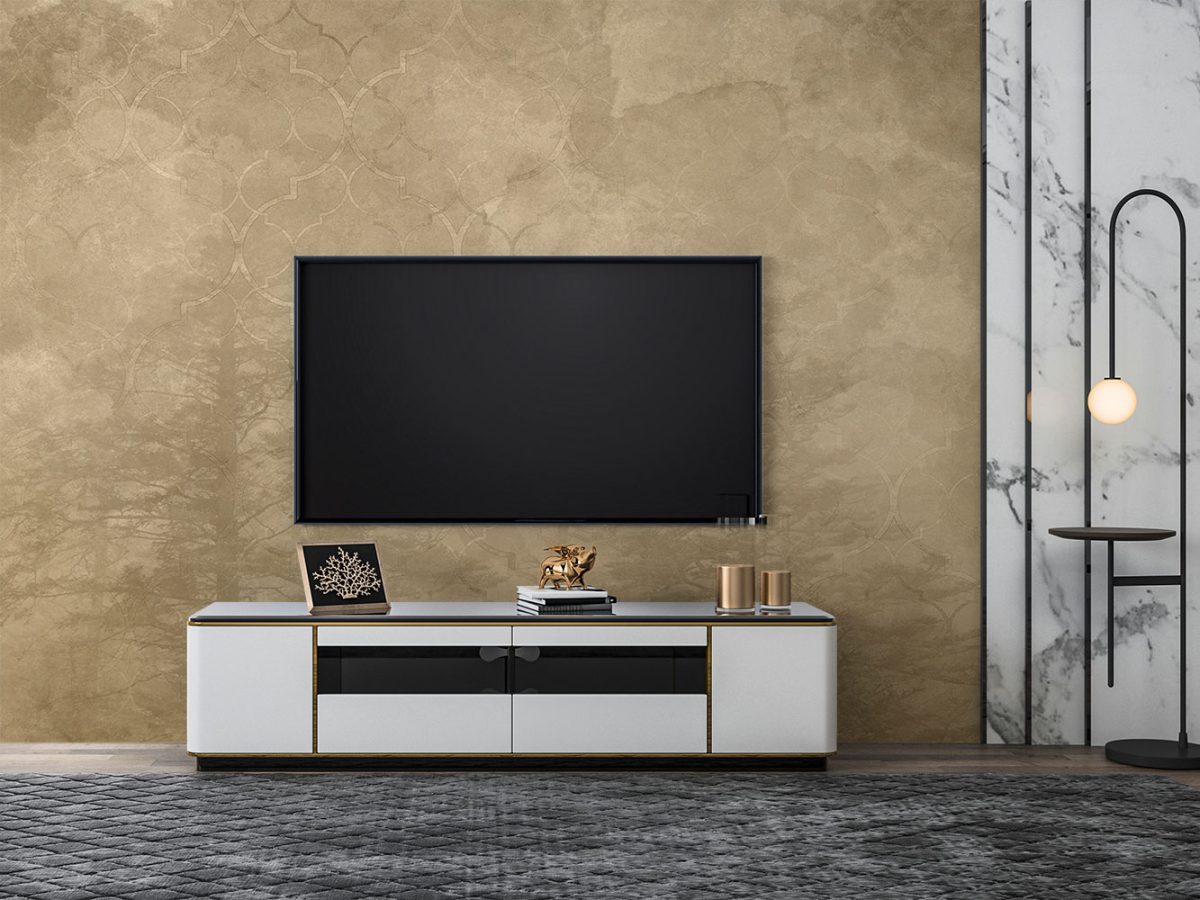 کاغذ دیواری طلایی مدل لاکچری W10071500 پشت تلویزیون