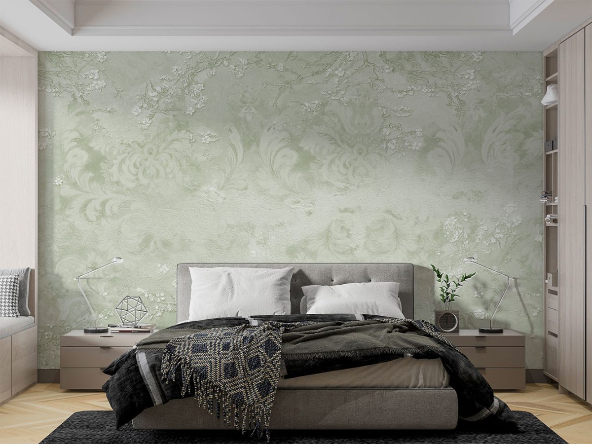 کاغذ دیواری طرح پتینه داماس سبز W10071740 اتاق خواب