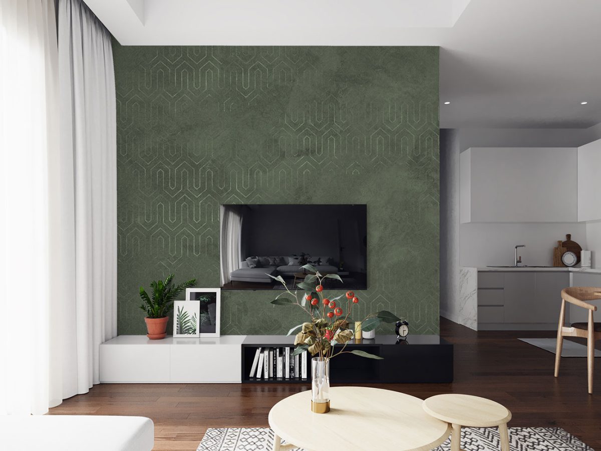 کاغذ دیواری هندسی سبز W10072110 پشت تلویزیون