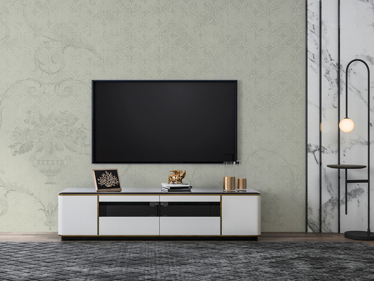 کاغذ دیواری طرح گل داماسک W10072500 پشت تلویزیون