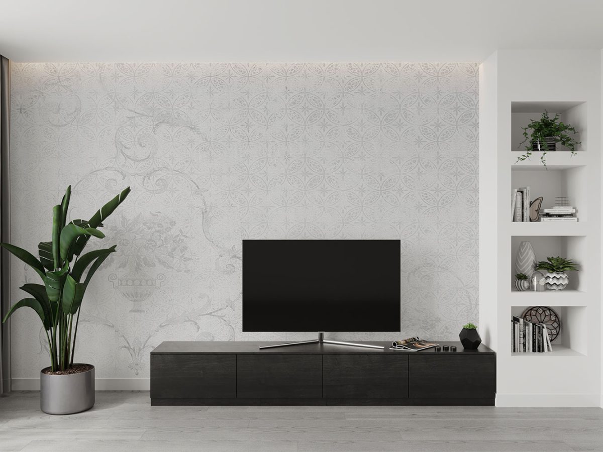 کاغذ دیواری تک گل داماس W10072540 پشت تلویزیون