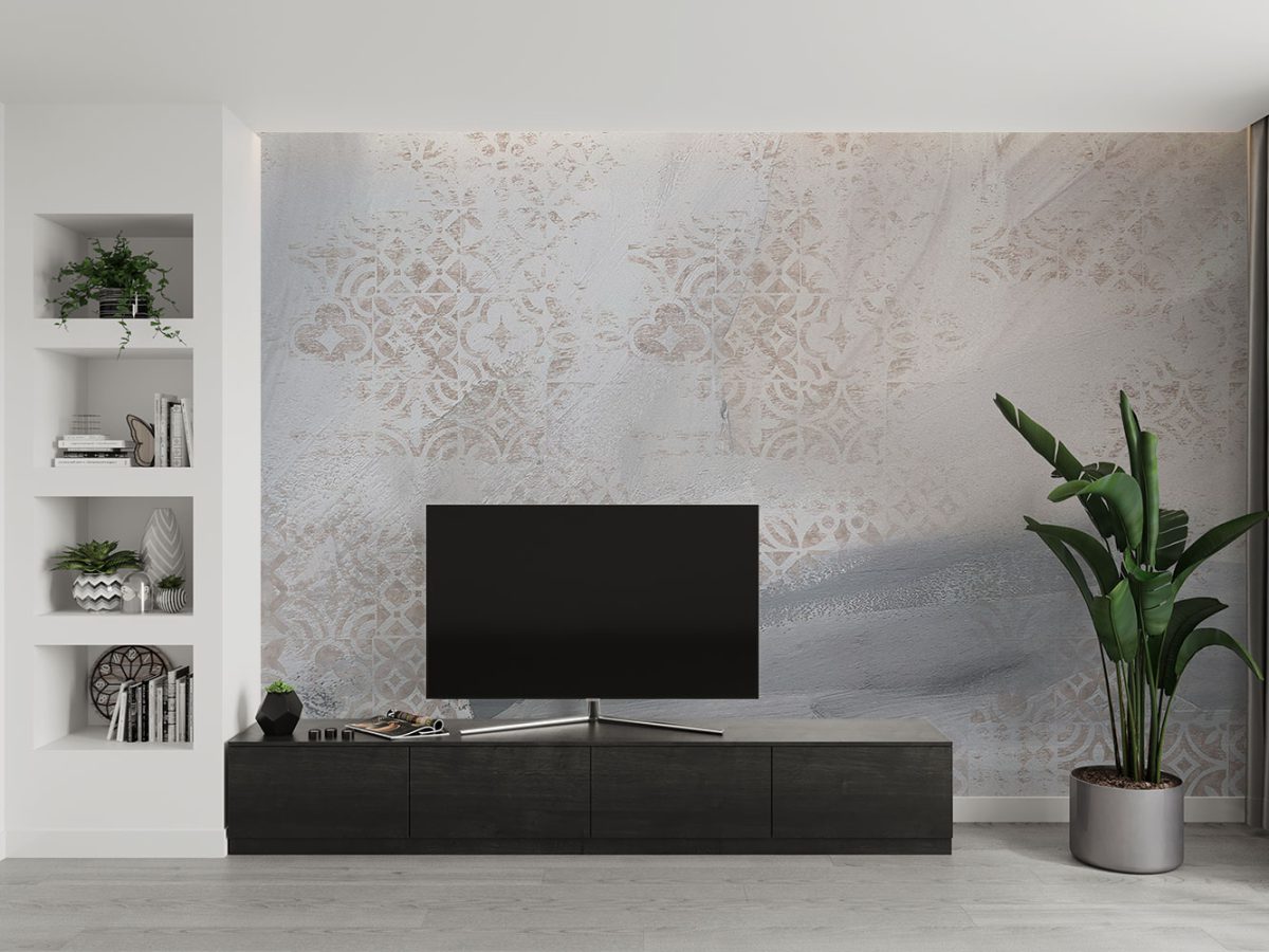 کاغذ دیواری سنتی طرح پتینه W12213100 پشت تلویزیون