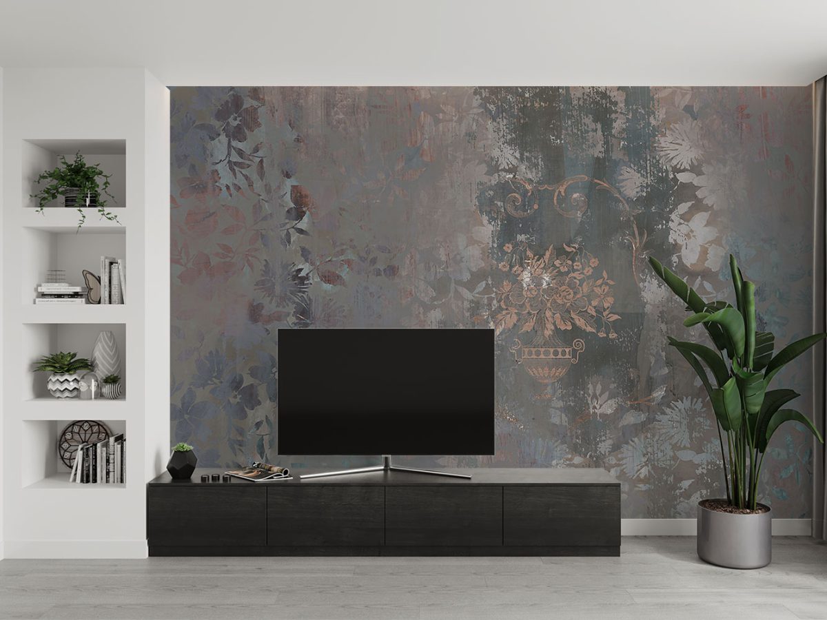 کاغذ دیواری طرح گل و پتینه W12217900 پشت تلویزیون