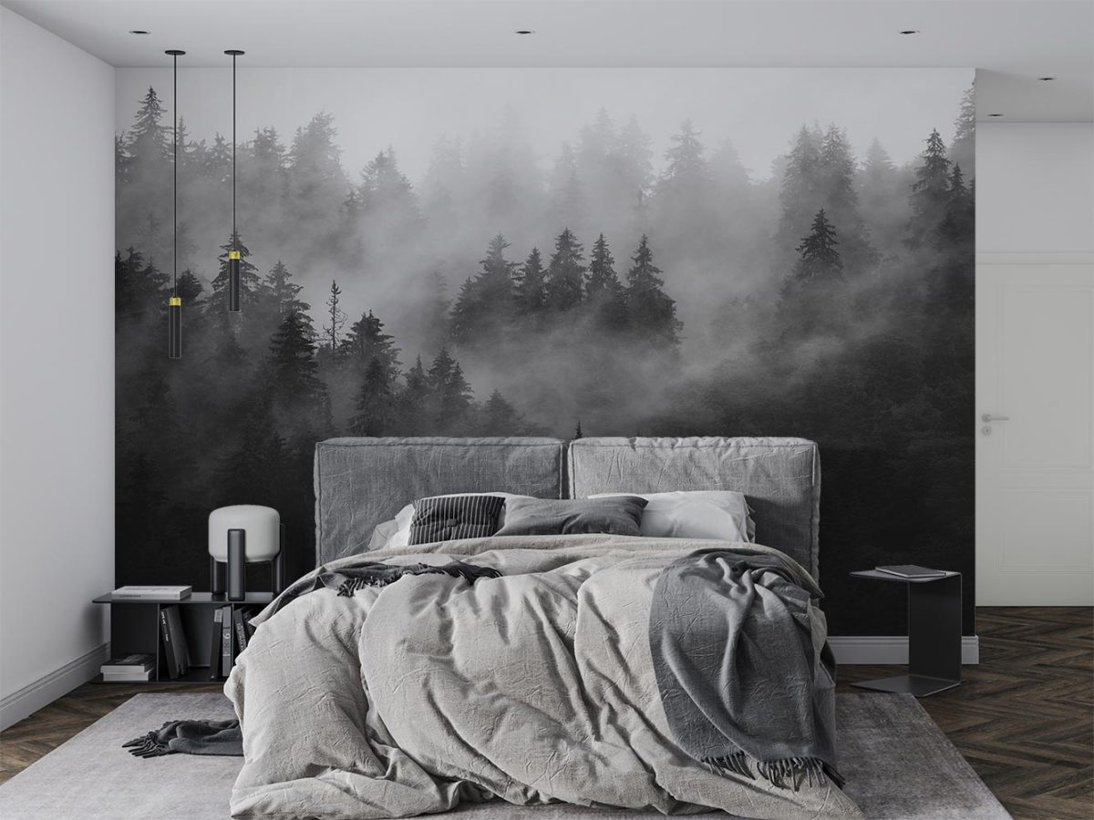 کاغذ دیواری اتاق خواب جنگل سیاه و سفید W10112000