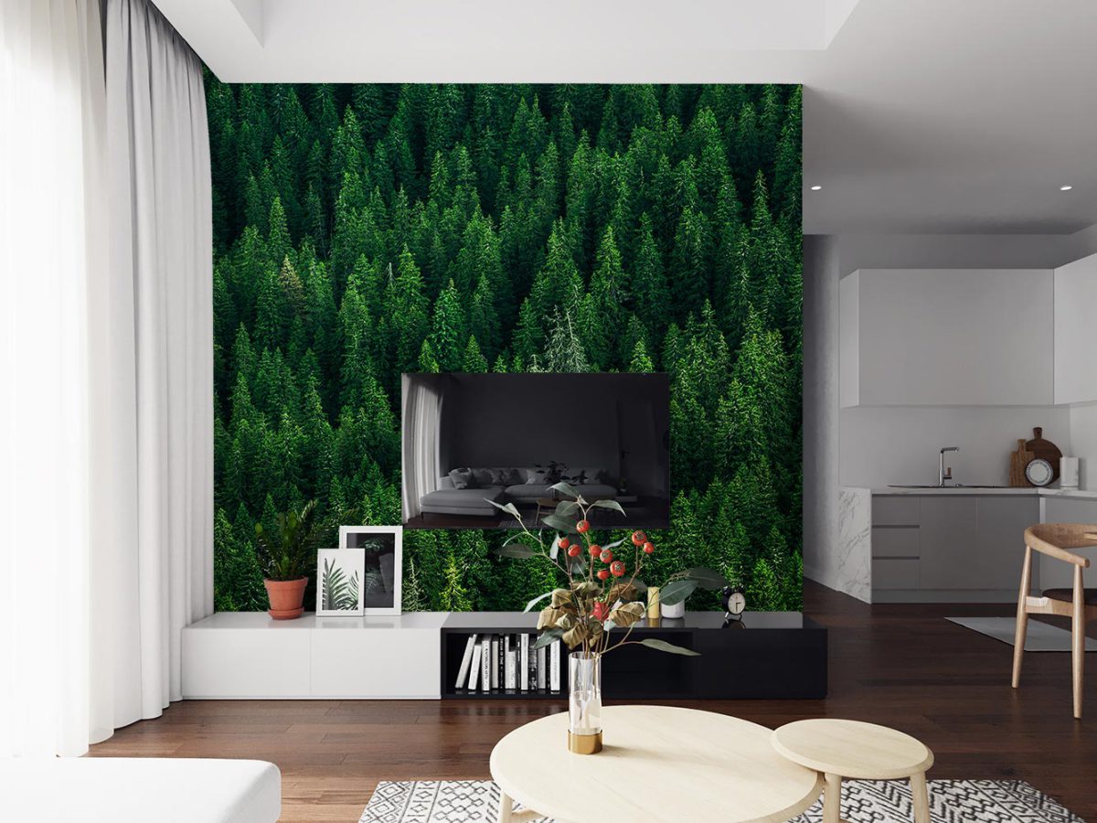 کاغذ دیواری پشت تلویزیون جنگل سبز W10113800