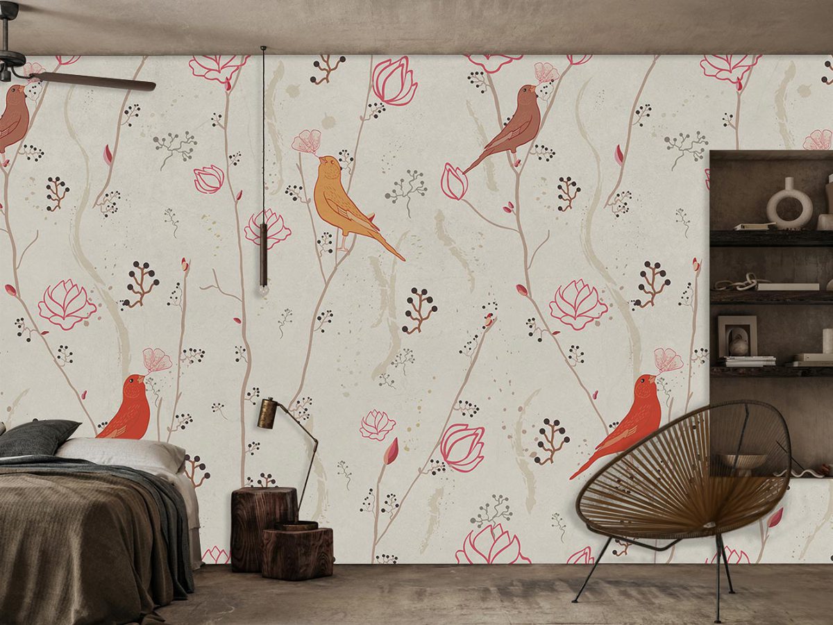 کاغذ دیواری اتاق خواب شاخه درخت و پرنده W10115900