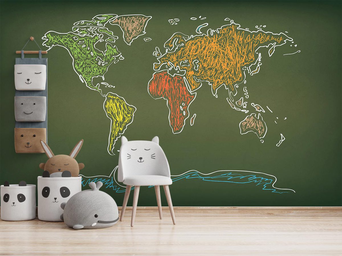 پوستر دیواری اتاق کودک نقشه جهان W10120200