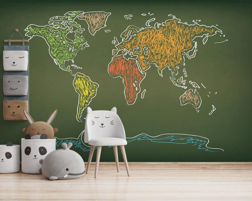 پوستر دیواری اتاق کودک نقشه جهان W10120200