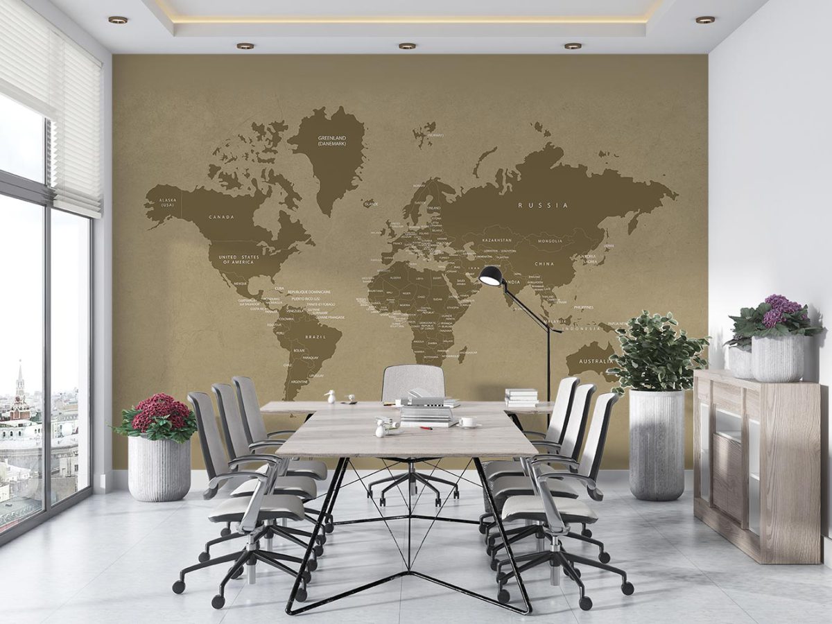 کاغذ دیواری دفتر کار مدیریت اداری طرح نقشه جهان کلاسیک W10126500